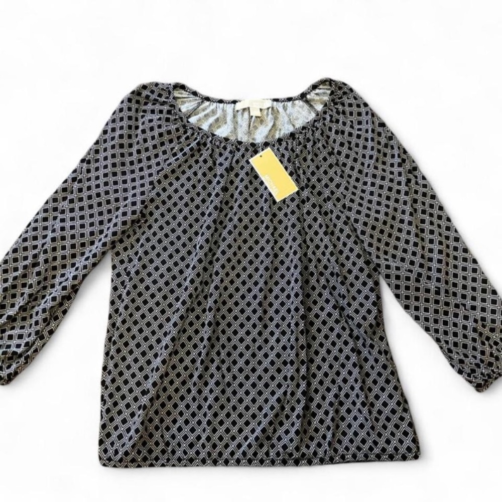 Michael Kors NWT Black and White Diamond Print Blouse - Picture 2 of 4